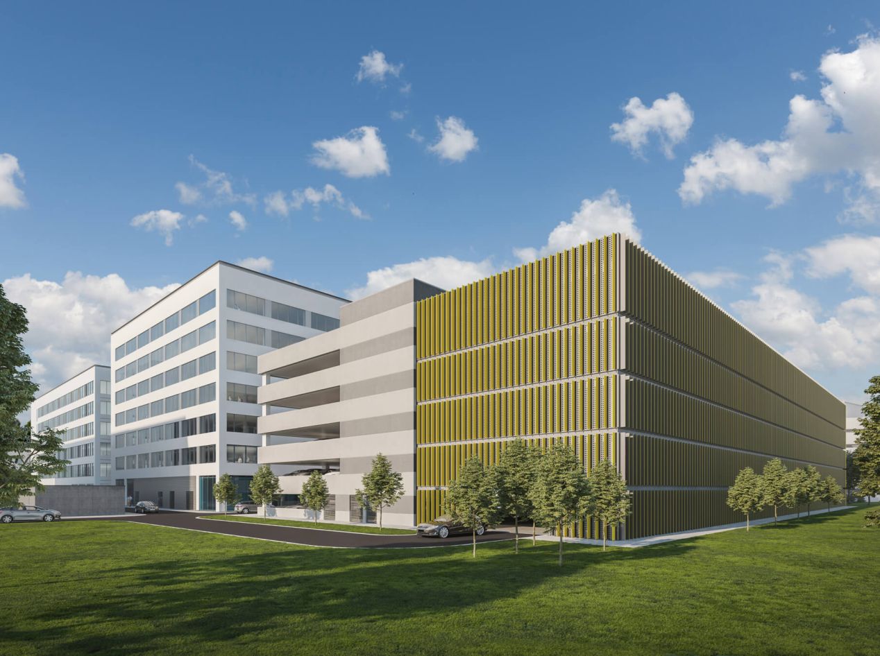 The second phase of Dublin Airport Central for daa: two seven storey office buildings, a 694 space car park and a restaurant pavilion opposite Terminal 2.