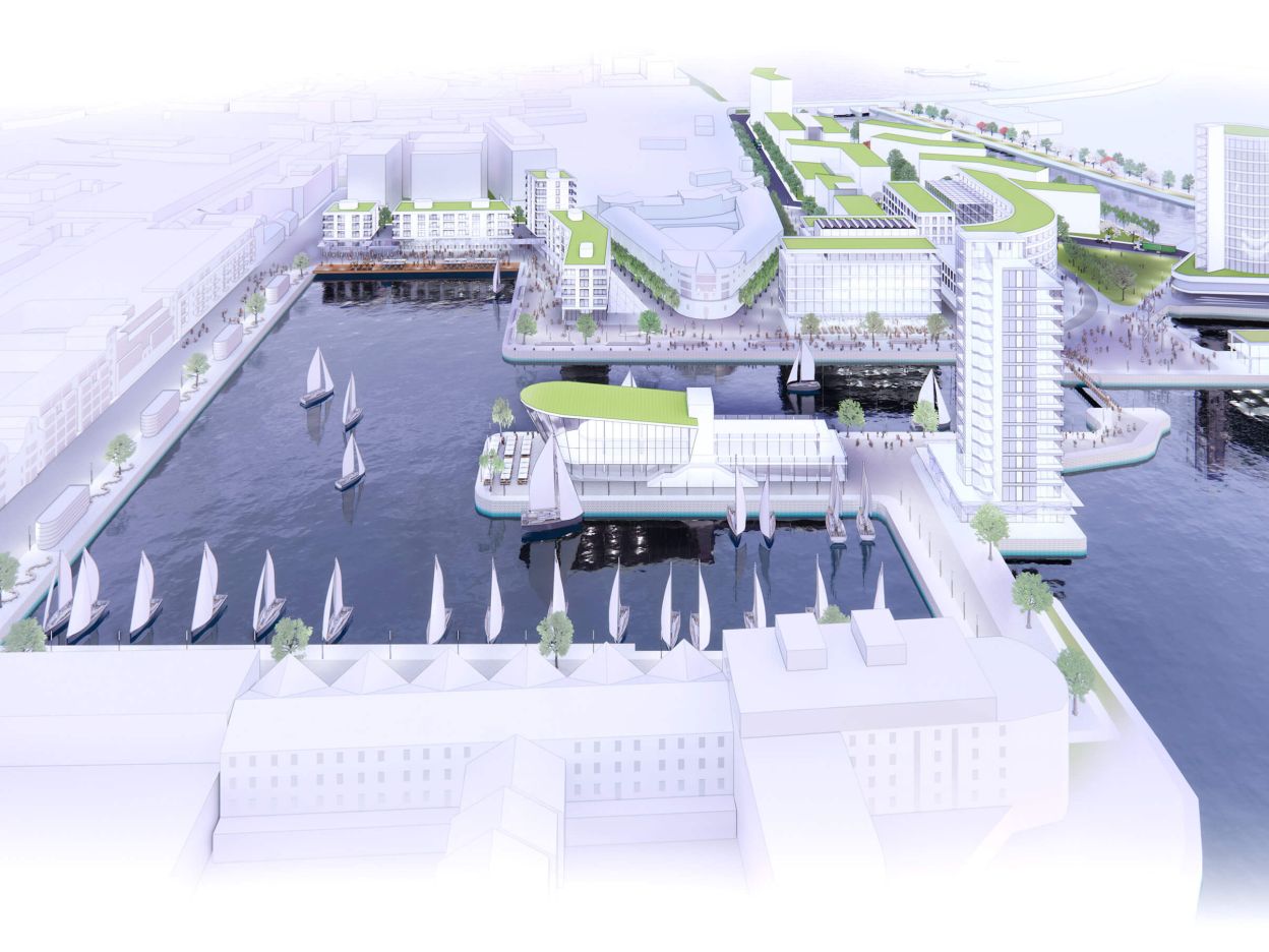 A development framework with Galway Harbour Company to transform the inner harbour into a walkable, zero carbon district reconnecting the city to Galway Bay.