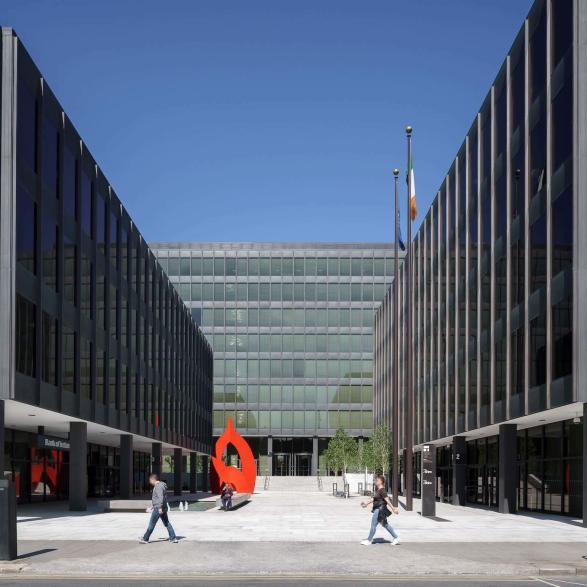 This complex of three office buildings on Baggot Street is a Dublin Landmark, rightly lauded for an elegant transition from Georgian Dublin to taller development and for its confident, international flair.